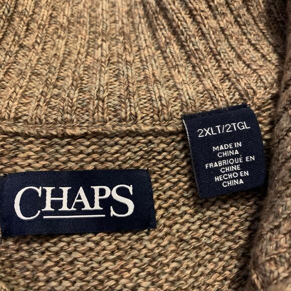 Chaps Mens Sweater 2XLT Brown 3 Button Henley Elbow Patches Old Money Heritage - Picture 4 of 14